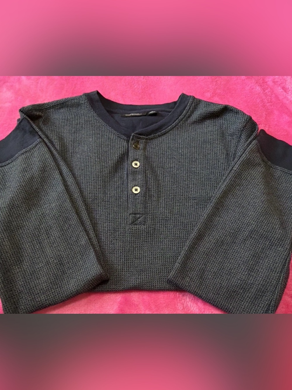 Marc Anthony Men's Navy Solid Knit Long Sleeve Henley Button T-Shirt S